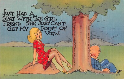Man Sees Up Girl's Dress-She Can't Get His Point of View-Comic Old PC-W. Wellman