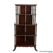 Antique Traditional Mahogany Corner Tiered Etagere Bookshelf