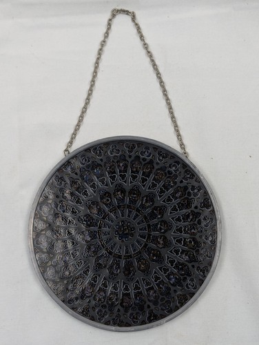 Vintage Cathedral Rose Window Stained Glass Suncatcher 6.5" Gothic Hanging Chain