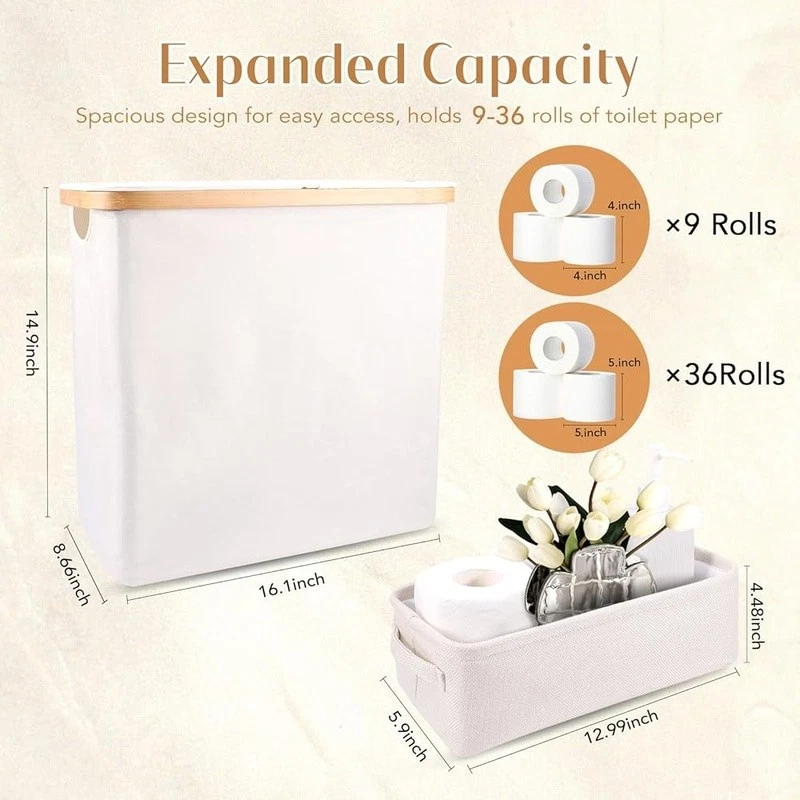 Juego de cesta de almacenamiento de papel higiénico organizador de baño ahorro de espacio a prueba de humedad Foto 3 de 4