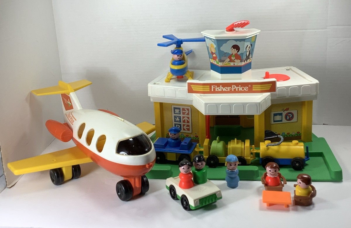 Vintage Fisher Price Little People Play Family Airport 2502 1980 Orange  Plane