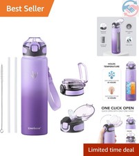 32 oz Insulated Water Bottle, 32oz 2 Lids with Straw/No Straw, Stainless Stee...