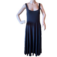 NWT Quince Womens Lyocell Jersey Fit & Flare Dress L Black Basic Sleeveless