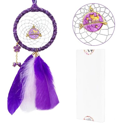 Mini Dream Catchers - Cute Kitten with Turkey Feather Pastel Purple Flannel