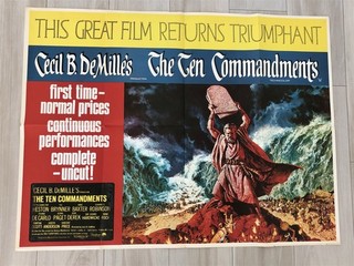 1960s THE TEN COMMANDMENTS MOVIE THEATRE POSTER 30 BY 39 1/2 INCHES