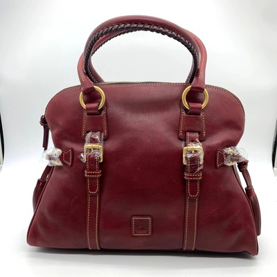 Dooney & Bourke Florentine Leather Purse Domed Buckle Red Bordeaux Handbags