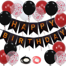 Happy Birthday Banner, Red Birthday Decoration, 16 Pcs 12 Inch Balloons with 2 R