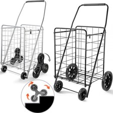 Wellmax 2-Pack Shopping Utility Cart w/ Stair Climber Wheels, Folding Collapsibl