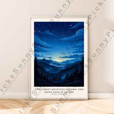 Great Smoky Mountains Illustration Art Print Travel Poster Artwork Gift Unframed