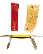 Vintage KISSING CRANE ROBI KLASS 4 BLADE 3 3/4” YELLOW CONGRESS Pocket Knife