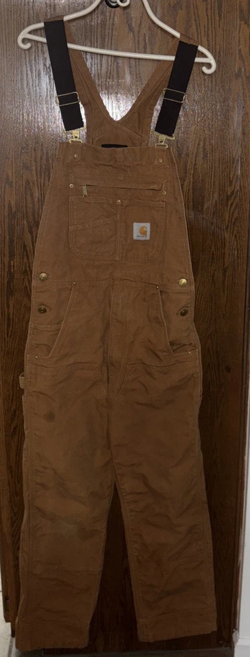 Комбинезон Carhartt Bibs R01-M размер 30x32 внутренний шов 31 дюйм коричневые отметины без отверстий б/у в отличном состоянии - Изображение 2 из 4