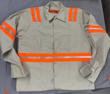 Red Kap Men's Industrial Long Sleeve Enhanced Visibility Work Shirt, Light Tan