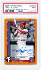 Jimmy Rollins Phillies Signed 2025 Topps Chrome #CLA-JRO #3/25 PSA Rated 9 Card