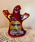 Fenton GLASS  Fabulous Halloween Store Pumpkin Cat  Maroon GHOST. Rachelle  OOAK