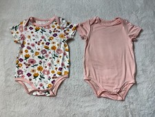 PatPat Baby Girl BambooViscose Bodysuits 2 Pack Floral Pink Short Sleeve 9-12M