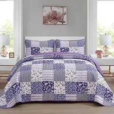 Quilt Set Size Quilt Bedding Set Brown Plaid,3 Pieces Floral King Purple