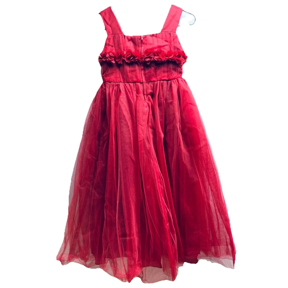 Vestido de tule vermelho feminino detalhes florais tamanho 130 EUA 6/7 concurso feriado Natal - Imagem 2 de 4