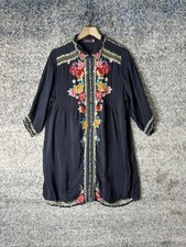 Johnny Was Dress Womens Large Black Embroidered Floral Boho Tunic C30117-9