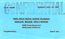 TEEN FOLK ROCK SHOW 1965 / MOULIN ROUGE / HOLLYWOOD BACKSTAGE PASS / NMT 2 MINT