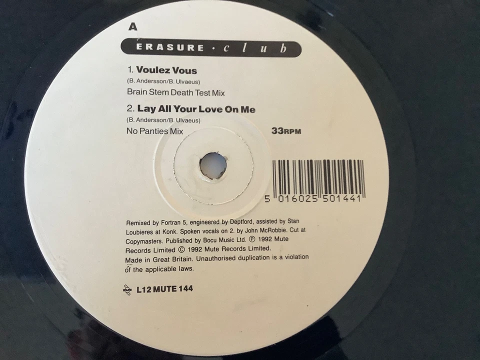 Erasure – Voulez Vous / Lay All Your Love On Me 12" Vinyl 1992 Mute - Image 4 of 4