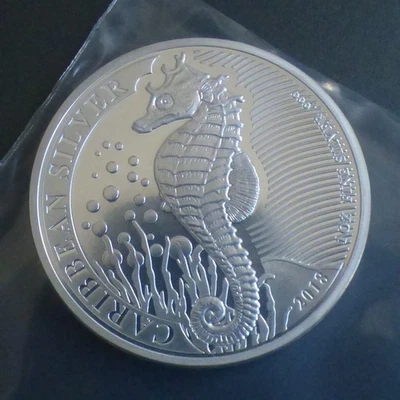Barbados 1$ Seahorse 2018 1 oz silver 99.9% silver coin (within a zip) - Photo 1/4