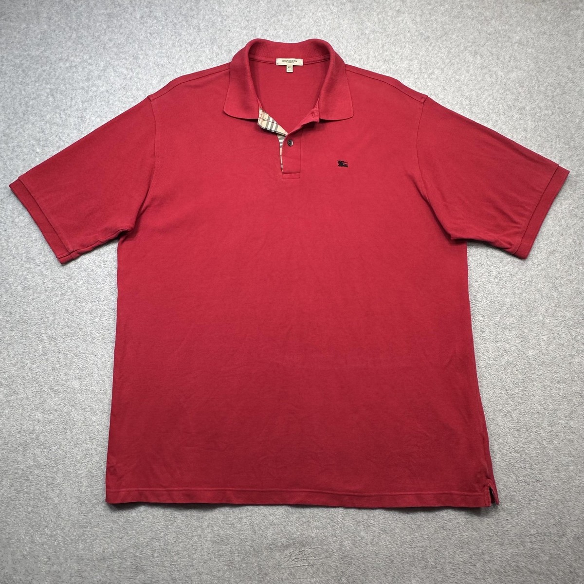 Burberry London Polo Shirt Mens XXL Red Nova Check Cotton Logo