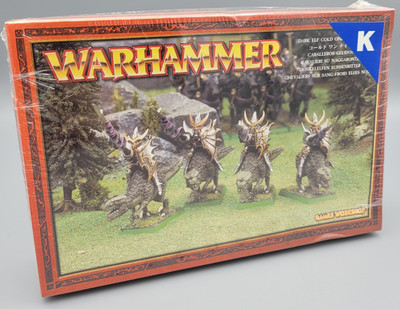 Warhammer The Old World : 4x Dunkelelf Echsenritter ( Zinn/Plastik ) - RAR!