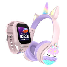 2-in 1PlayZoom Kids' Smart Watch and Bluetooth Headphone Bundle Gift Set-Unicorn