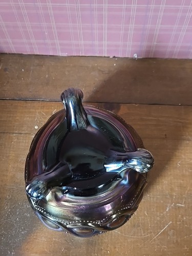 Antique Northwood Blue Carnival Glass Beaded Cable Rose Bowl Excellent Condition - Picture 5 of 13