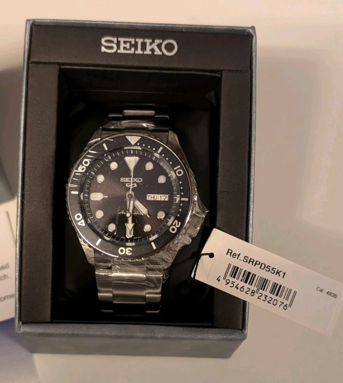 Seiko 5 Sports SRPD55K1 Black Dial Automatic Watch 42.5mm Exhibition Case Back - Image 2 of 3