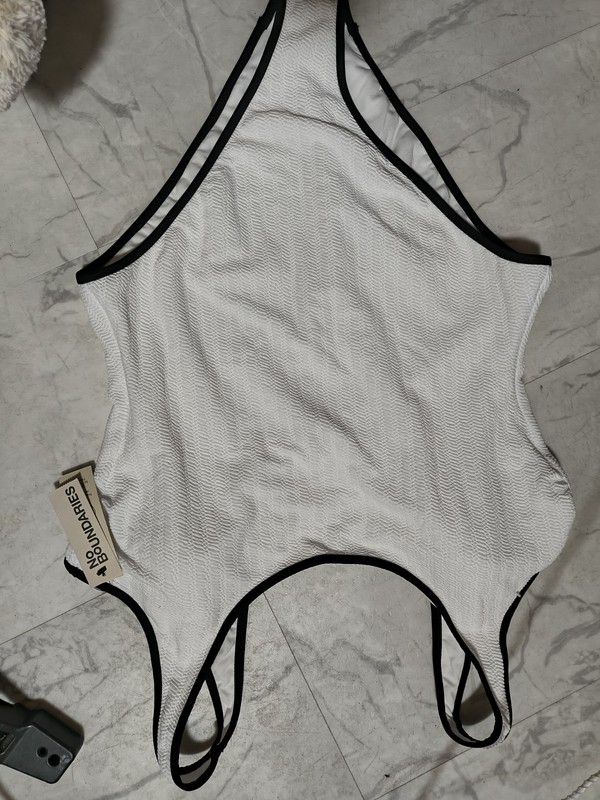 No Boundaries Women's White Bodysuit Black Trim Solid One Piece Size xxl