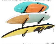 3 Board Surf Rack Wall Mount for Surfboard, Wakeboard, Snowboard Storage...