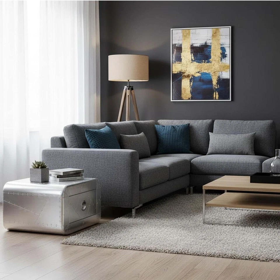 Gabinete con cajón de aviador mesita de noche industrial de aluminio decoración del hogar acento Foto 2 de 4