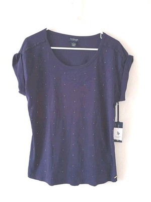 us polo assn women top navy blue with gold accent short sleeves NWT size L