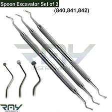Set of 3 Dental Spoon Excavator Restorative Double Ended Surgical Instruments