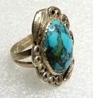 VINTAGE SOUTHWEST STERLING SILVER TURQUOISE RING ~ SIZE 6.5