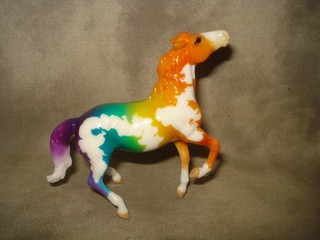 Breyer CM Glossy Decorator Orange Rainbow Semi Rearing Mustang Stablemate