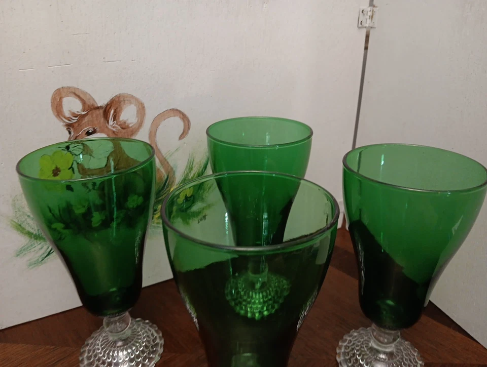 Juego de 4 vasos de té helado verde con pie de burbuja Anchor Hocking ~ Usado en excelente estado ~ 14 oz. Foto 4 de 4