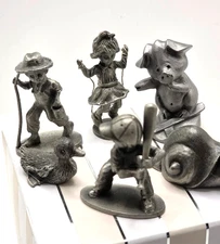 Lot of 6 Hudson Pewter Collectibles from the 1980's Snow Skiing Pig Snail Duck