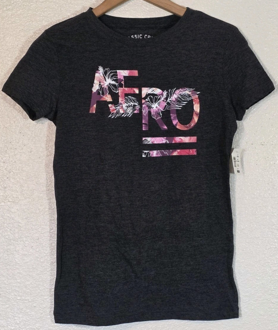 Aeropostale Women’s NWT Size S Dark Heather Grey “AERO” Floral Graphic Tee