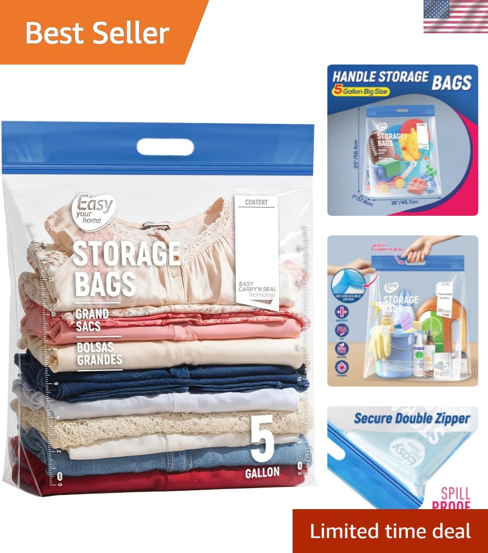 5PCS 5 Gallon Zipper Lock Plastic Bags with Handle and botto