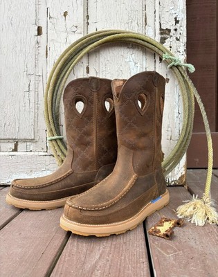 Twisted X Work Boots Mens Pull On Wedge Sole Leather Waterproof MCBX001 Sz 11 W
