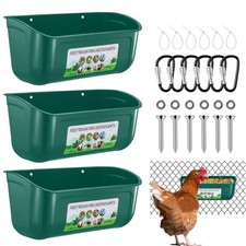 Chicken Feeder Waterer, 3 Pack Duck Feeder Supplies, Hanging Fence Feed Troug...