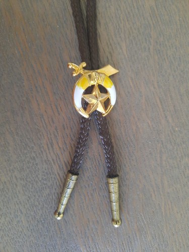 Vintage Brown Bolo Tie Masonic Star Shriners Crest, Star & Sword Freemasons