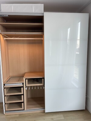 IKEA PAX Kleiderschrank mit Spiegel-Schiebetür, LED, Schmuck-Schublade