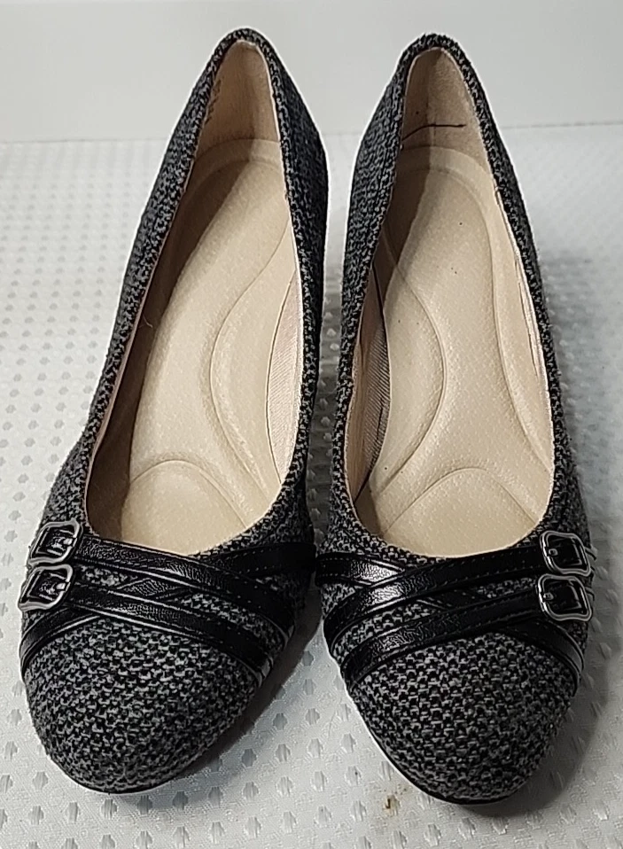 Zapato de salón Life Stride Velocity para mujer 6M tela de tweed negro blanco tacón de 3 pulgadas Foto 2 de 4