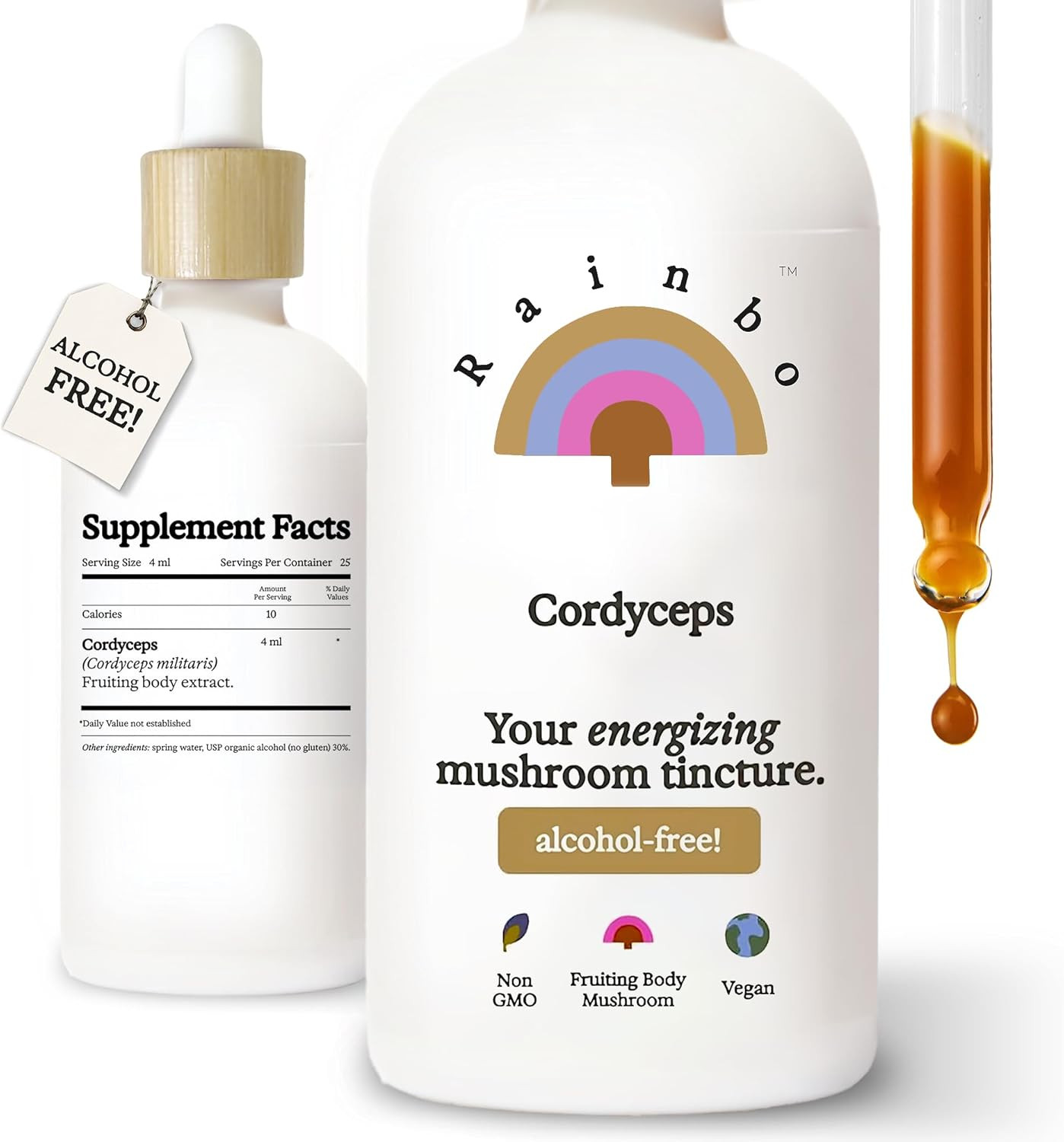 Cordyceps Mushroom Tincture, Alcohol Free Dual Extract Mushroom Supplement for I