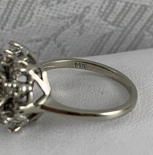 Diamond Ring Cluster White Gold 14K Size 6 1/4 - Picture 5 of 10