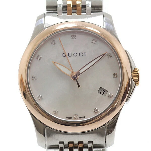 GUCCI G Timeless YA126514 12P Diamond Shell Dial Quartz Ladies Watch with Box