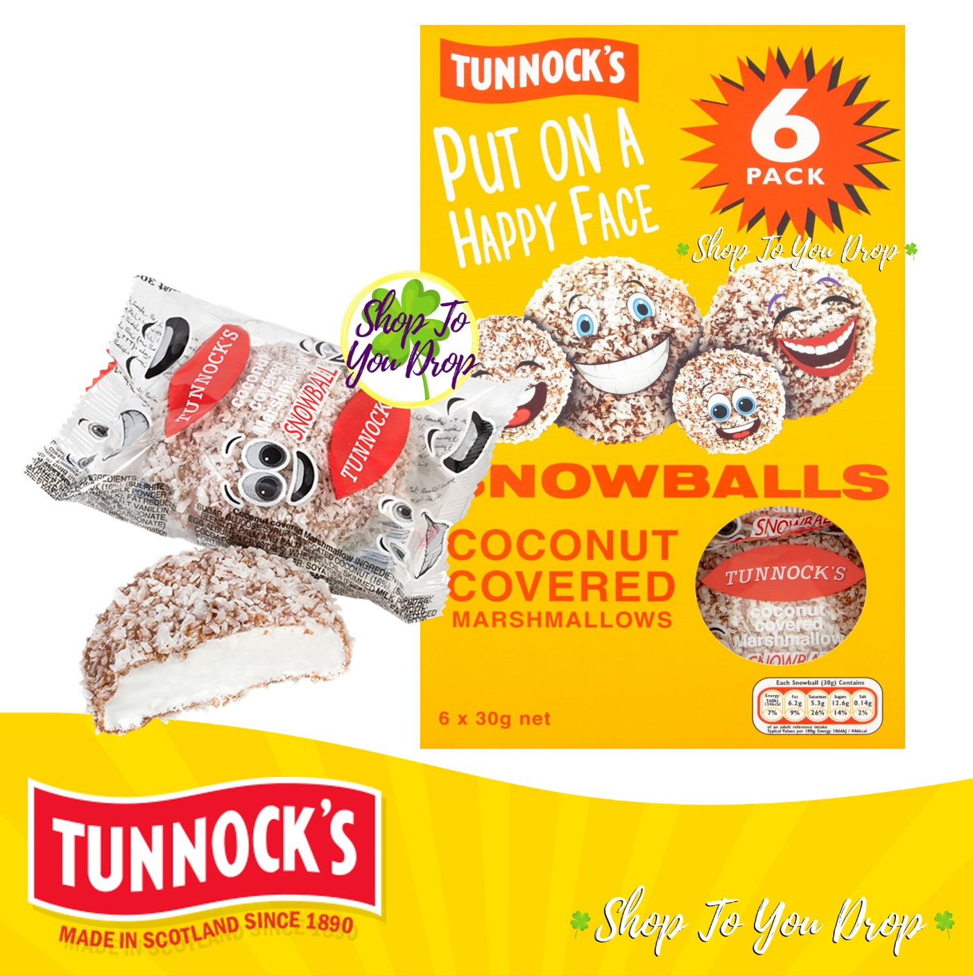 TUNNOCKS SNOWBALLS Milk Chocolate 2 x 6 Pack 12 X 30g Coconut